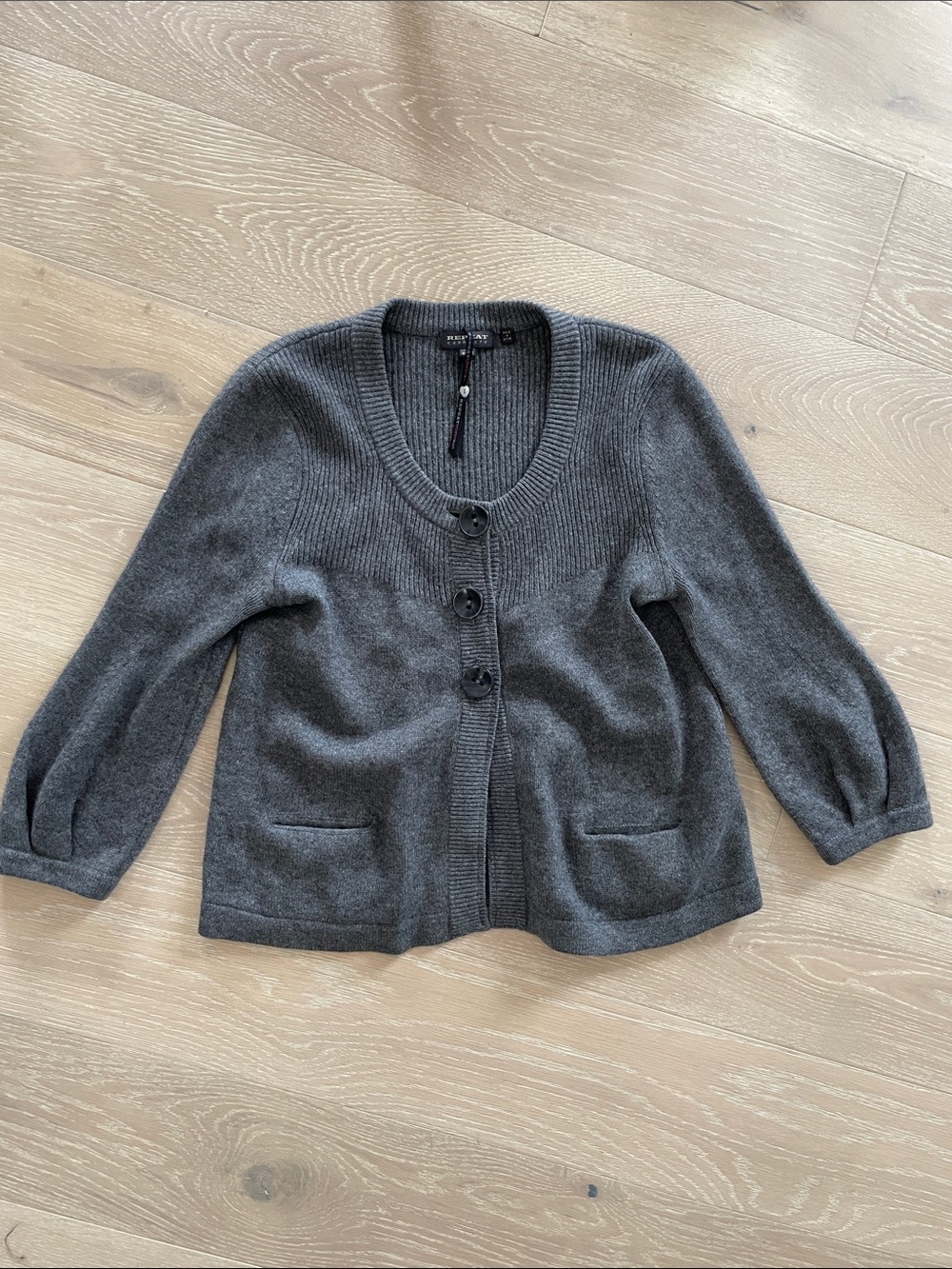 Repeat Cashmere Classic Dark Charcoal Button-Front Women's Cardigan